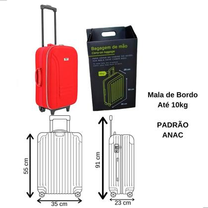 Imagem de Mala de Viagem 10 kg Pequena de Bordo de Mão 55x35x23 Padrão ANAC com Rodinha e Cadeado