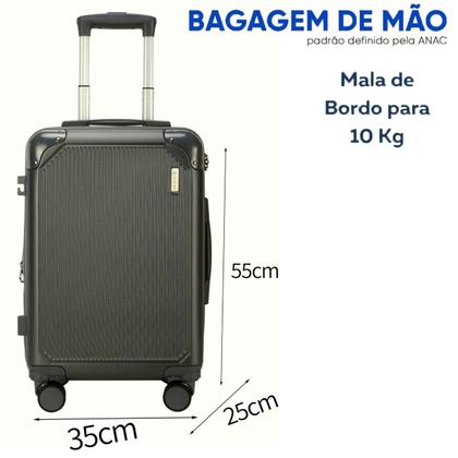 Imagem de Mala de Viagem Bordo Mão 10kg Avião Cruzeiro Zíper Expansor ANAC 55cm x 25cm x 35cm Rodas 360