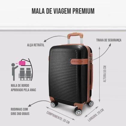 Imagem de Mala de Viagem Bordo Pequena Mão Rígida ABS 10 KG Aprovada Rodinha Kit Frasqueira Premium