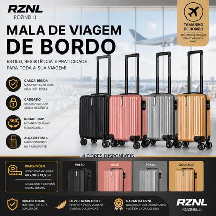 Imagem de Mala de Viagem de Bordo PP 16” ABS + Policarbonato 4 Rodas 360 RZNL Leve Resistente com gancho Cor:Cinza