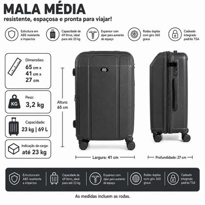 Imagem de Mala de Viagem Média 23kg Com Rodas duplas 360 Abs Com cadeado Senha tipo TSA Expansiva Continental