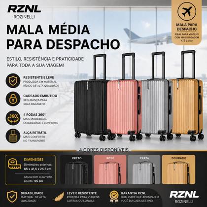 Imagem de Mala de Viagem Média 24” ABS + Policarbonato 4 Rodas 360 RZNL com gancho e 2 alças Cor:Rosê