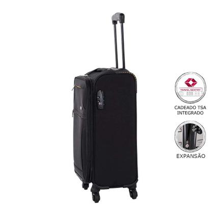 Imagem de Mala de Viagem Media Expansível Poliester Samsonite Bahia Cadeado Tsa Rodas 360 Preta