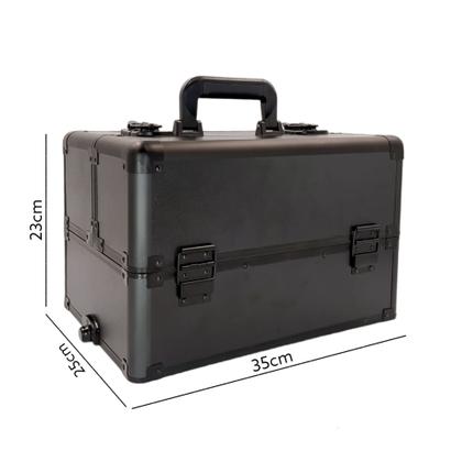 Imagem de Mala Maleta Maquiagem Profissional Rodinhas 3 Andar Preta Com Divisórias Completa Preta