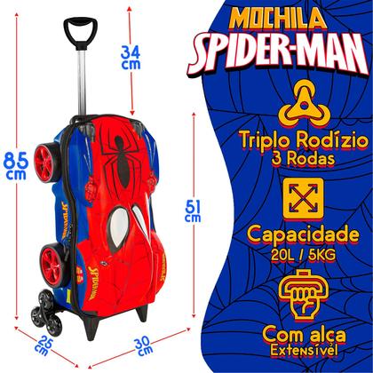 Imagem de Mala Spider Man Carrinho Mochila Relevo 3D Rodinha - Maxtoy