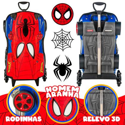 Imagem de Mala Spider Man Carrinho Mochila Relevo 3D Rodinha - Maxtoy