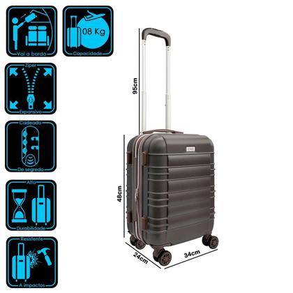 Imagem de Mala Viagem Bordo Expansiva Rigida Roda Dupla 360  Mao Aviao Cadeado Padrao Anac pequena 8kg Marrom