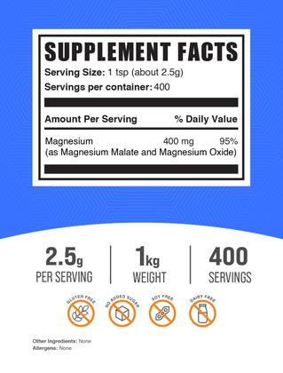 Imagem de Malato de magnésio em pó BulkSupplements.com 1 kg (2,2 libras)