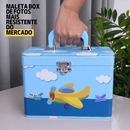 Imagem de Maleta Box AVIÃO com 4 álbuns fotográficos 240 fotos 15x21 Aviao bebê infantil