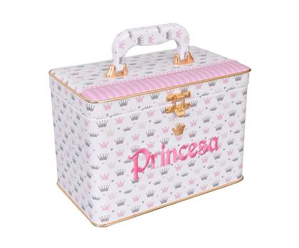 Imagem de Maleta Box LUXO 600 fotos 10x15 com 6 Álbuns Fotográficos PRINCESA ROSA COROA Bebê Bordado