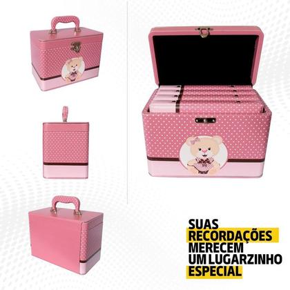 Imagem de Maleta Box URSINHA ROSA com 4 álbuns fotográficos 240 fotos 15x21 Bebê infantil