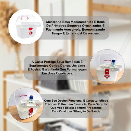 Imagem de Maleta Caixa C/ Alça Organiza Porta Medicamentos Itens P/ Primeiros Socorros Branca Bandeja Com Divisórias