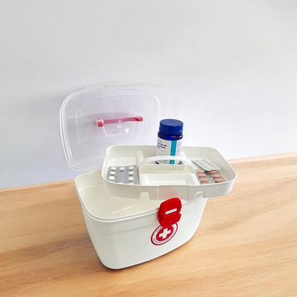 Imagem de Maleta Caixa C/ Alça Organiza Porta Medicamentos Itens P/ Primeiros Socorros Branca Bandeja Com Divisórias