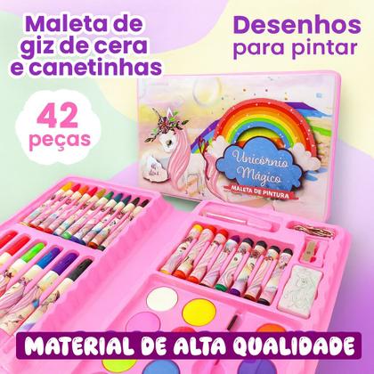 Imagem de Maleta de Artes Pintura Canetinhas Desenhos Unicórnio 42pçs
