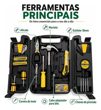 Imagem de Maleta de Ferramentas 200 Peças Kit Completo com Chaves Alicate Martelo e Acessórios