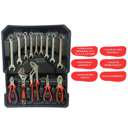 Maleta de Ferramentas Completa Jogo 186 Peças Com Rodas