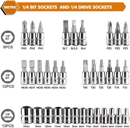 Imagem de Maleta de Ferramentas p/ uso profissional Multiuso Moto Catraca Soquetes Bit Torx Fenda Philips Canhão Allen 46PCS