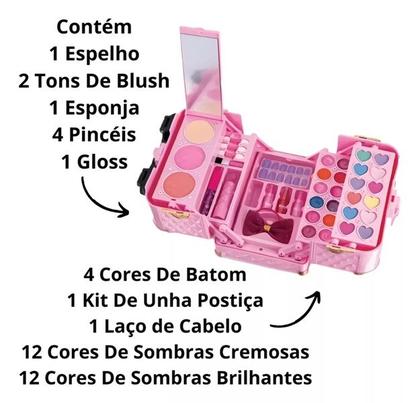 Imagem de Maleta De Maquiagem Com Sombras Gloss e Batom - Maleta dos Sonhos Rosa - 5 Compartimentos - Fenzza Teen - SKV120021