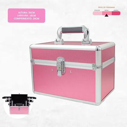 Imagem de Maleta de Maquiagem Média Rosa Vazia Profissional Elegante