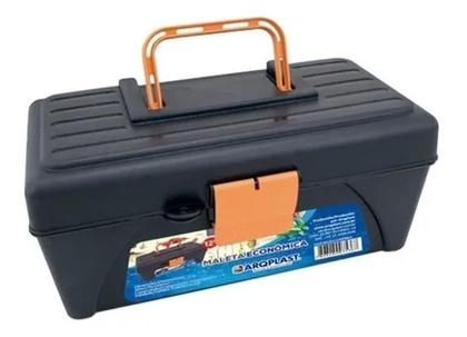 Imagem de Maleta De Pescaria Com Bandeja Economica Preta Laranja 30,5X13X15,5Cm - Arqplast