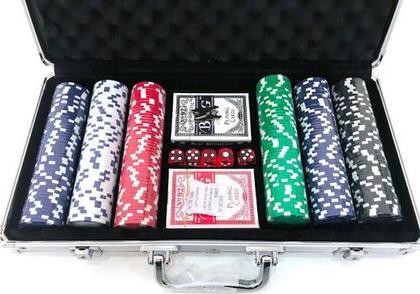 Imagem de Maleta De Poker Completo 300 Fichas 2 Baralhos E 5 Dados