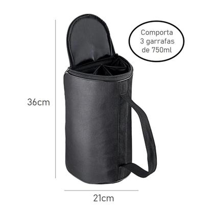 Imagem de Maleta em material sintético Porta 3 Garrafas Vinho Espumante com Alça