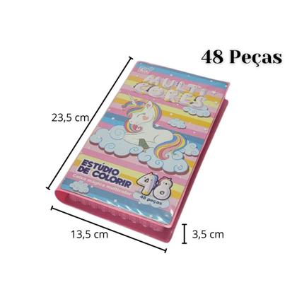 Imagem de Maleta Escolar de Pintura Infantil 48 Peças Estojo Completo Unicórnio Rosa Volta às aulas multicolor Menina + 6 anos