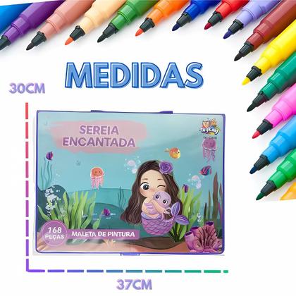 Imagem de Maleta Estojo Artistico 168 Pçs Escolar Sereia Pintura Color Toy King