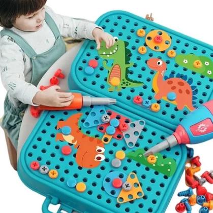 Imagem de Maleta Infantil Ferramentas de Montar Furadeira Elétrica Dinossauro Parafusos Interativo Educacional