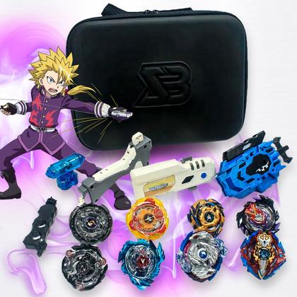 Maleta Kit 8 Beyblade Storm Gyro Lançador Beylogger Klizz