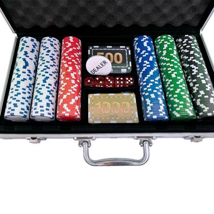 Imagem de Maleta Kit Completo Para Jogar Poker 300 Fichas Com Cor Sem Números Dados Cartas