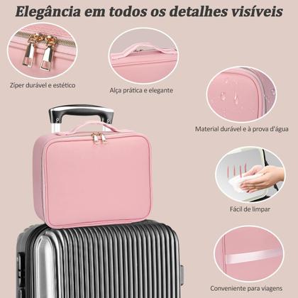 Imagem de Maleta Maquiagem Completa Profissional Com Espelho e Luz de Led, Blogueira, Cor Rosa
