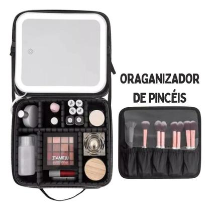Imagem de Maleta Maquiagem Completa Profissional Com Espelho e Luz de Led, Blogueira, Cor Rosa