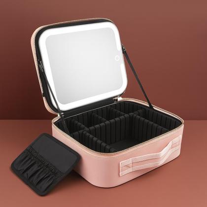 Imagem de Maleta Maquiagem Completa Profissional Com Espelho e Luz de Led, Blogueira, Cor Rosa