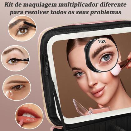 Imagem de Maleta Maquiagem Completa Profissional Com Espelho e Luz de Led, Blogueira, Cor Rosa