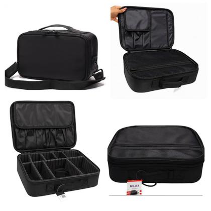 Imagem de Maleta Organizadora de Maquiagem Profissional Preta com Alça e Divisórias Ajustáveis p Pincéis e Cosméticos