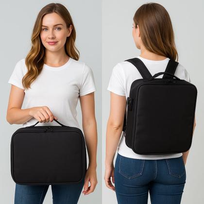 Imagem de Maleta Organizadora de Maquiagem Profissional Preta com Alça e Divisórias Ajustáveis p Pincéis e Cosméticos