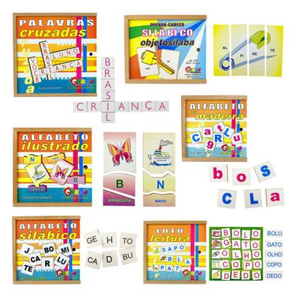 Imagem de Maleta Pedagógica Alfabetização Brinquedo Educativo Madeira Carlu 4 anos