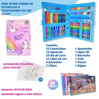 Imagem de Maleta Pintura Infantil Estojo 68 Peças - Desenvolva Criatividade - Inmetro - Alt. 3,5cm - Larg. 31cm