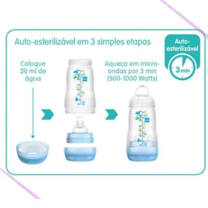Imagem de Mamadeira 260 Ml Bico 2m+ Azul/Lilás Easy Start Mam