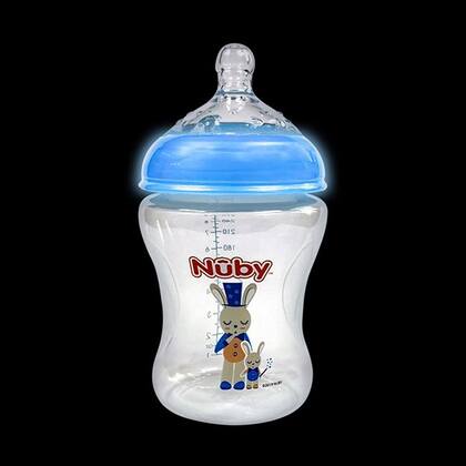 Imagem de Mamadeira Anti-Cólica Boca Larga Bico Anatômico Infantil Brilha No Escuro 270ml +3 Meses - Nuby