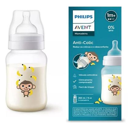 Imagem de Mamadeira Anticólica 260ml Clássica Philips Avent Macaco 1m+