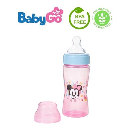 Imagem de Mamadeira bebê 270ml bico Minnie bico silicone wide neck macio tampa Higiênica para maiores de 6 meses