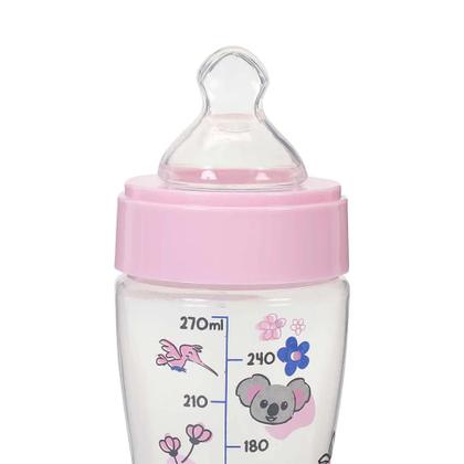 Imagem de Mamadeira Bico Macio com Tampa Higiênica Rosa Coala Bico Macio 270ml BabyGo