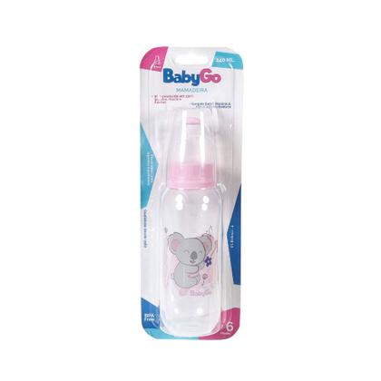 Imagem de Mamadeira Bico Macio com Tampa Higiênica Rosa Coala Menina 240ml BabyGo