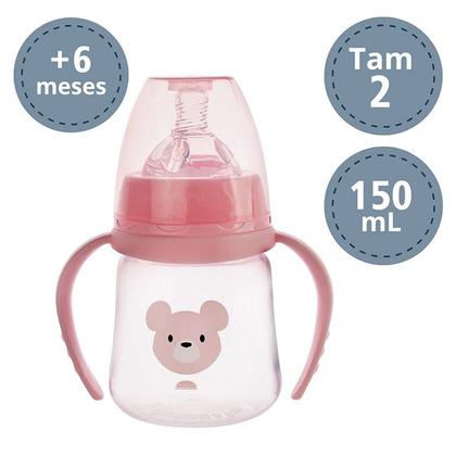 Imagem de Mamadeira Com Alça Bico Redondo Em Silicone 150mL Com Sistema Anticólica - Plasútil
