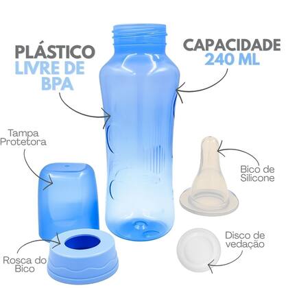 Imagem de Mamadeira de Bebê com Bico de Silicone Resistente Capacidade 240ML Livre de BPA para Menino ou Menina
