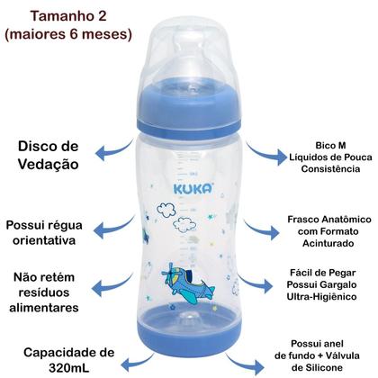 Imagem de Mamadeira Elegance Plus Kuka 320mL Tamanho 2 Bico Big Anatômico Macio