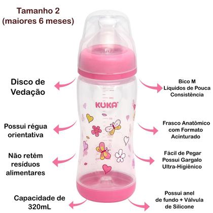 Imagem de Mamadeira Elegance Plus Kuka 320mL Tamanho 2 Bico Big Anatômico Macio