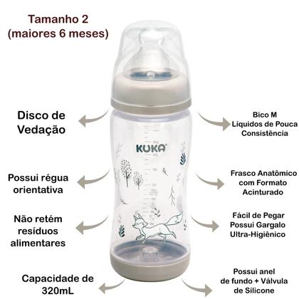Imagem de Mamadeira Elegance Plus Kuka 320mL Tamanho 2 Bico Big Anatômico Macio